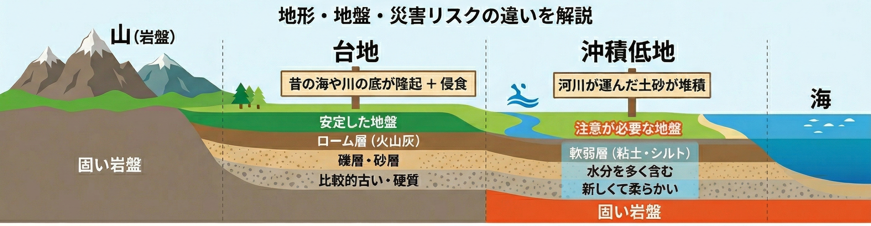地層断面と揺れの伝わり方図