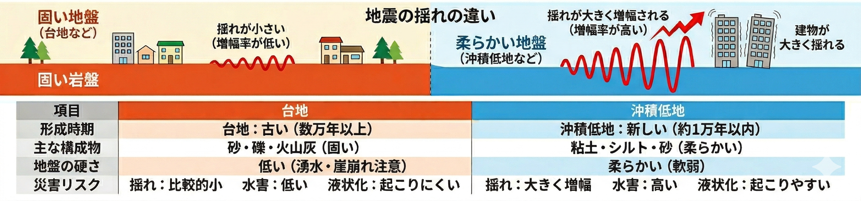 台地と沖積低地の詳細比較表